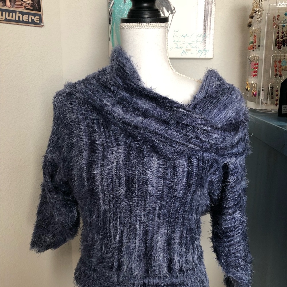 bebe Fuzzy Blue Cowl Neck Sweater